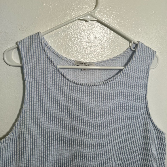 Green Envelope Sleeveless Shift Dress Blue White Seersucker XL - Picture 4 of 8